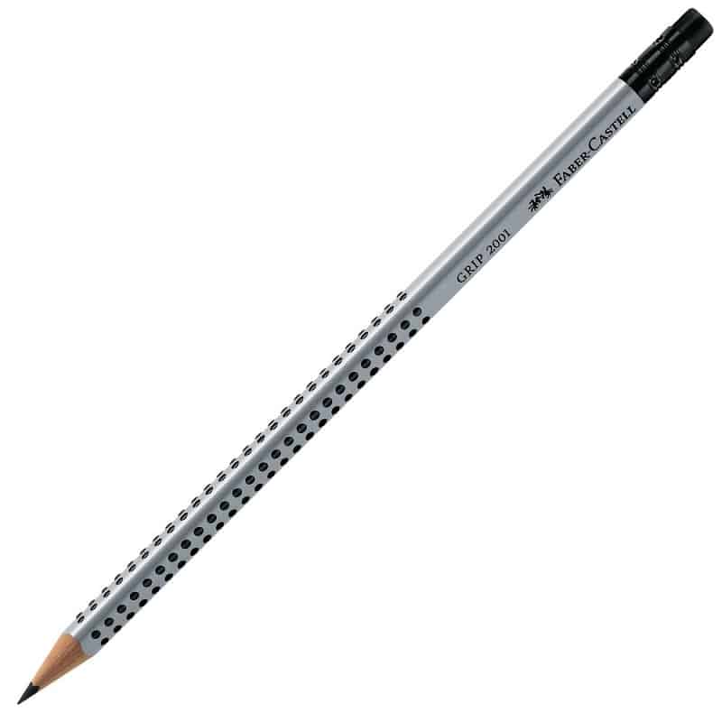 Faber-Castell Grip 2001 Pencil with Top Eraser - Silver HB