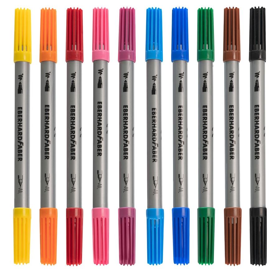Double Ended Felt Tip Pens Pack 10 Thick and Thin Felt Tips