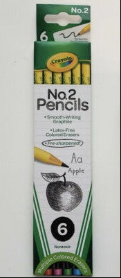 Crayola No.2 Pre-sharpened Pencils Multiple Colored Erasers 6pcs
