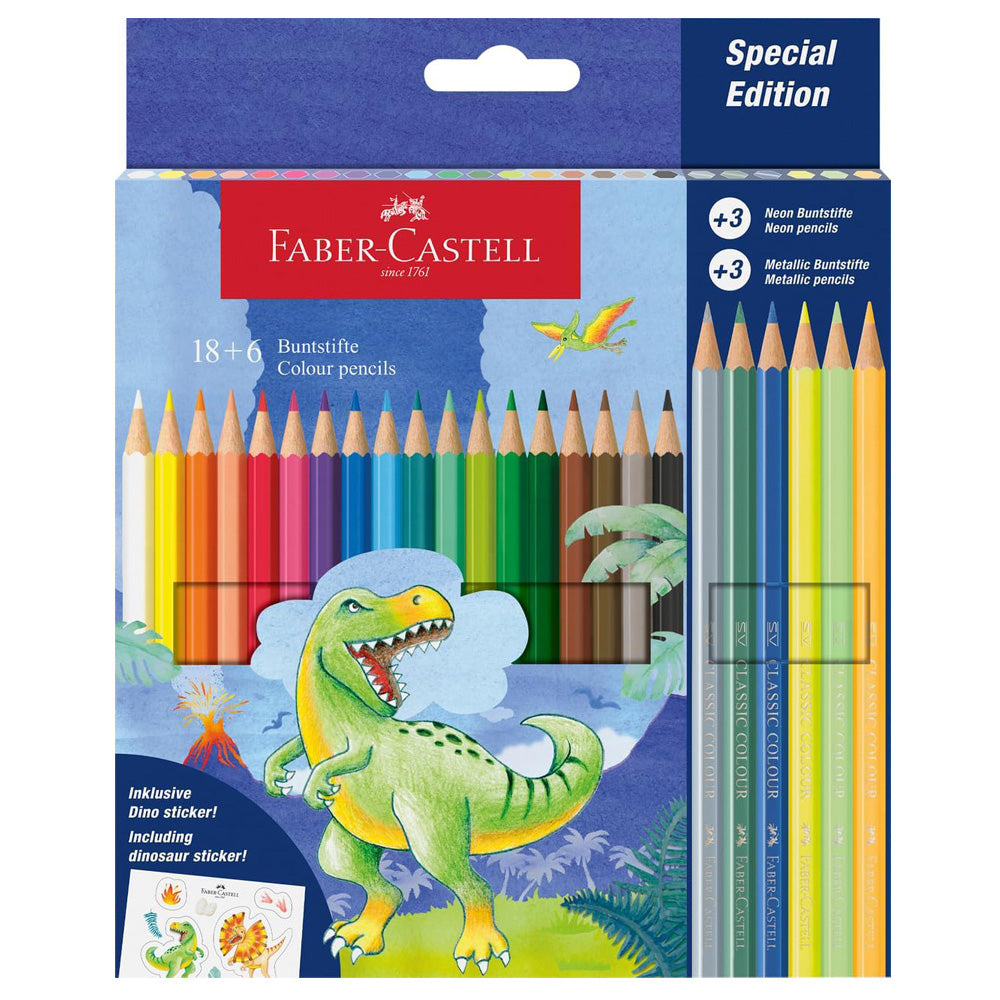 FABER CASTELL 18+6 Neon Colour Pencils DINO