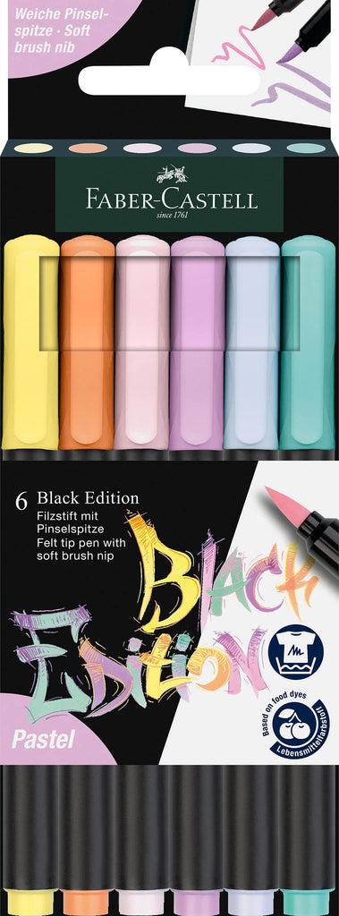 Faber Castell Brush Pen Black Edition / Pastel Colours / Cardboard Box of 6