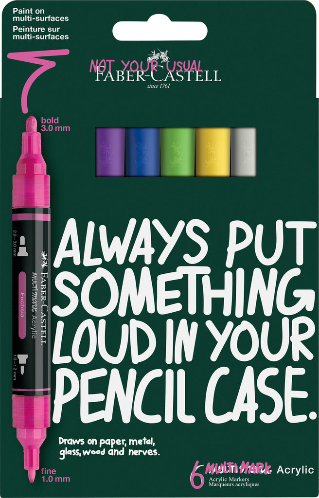 Faber Castell Acrylic Markers Multimark 6pcs (Double Sided 3mm / 1mm)