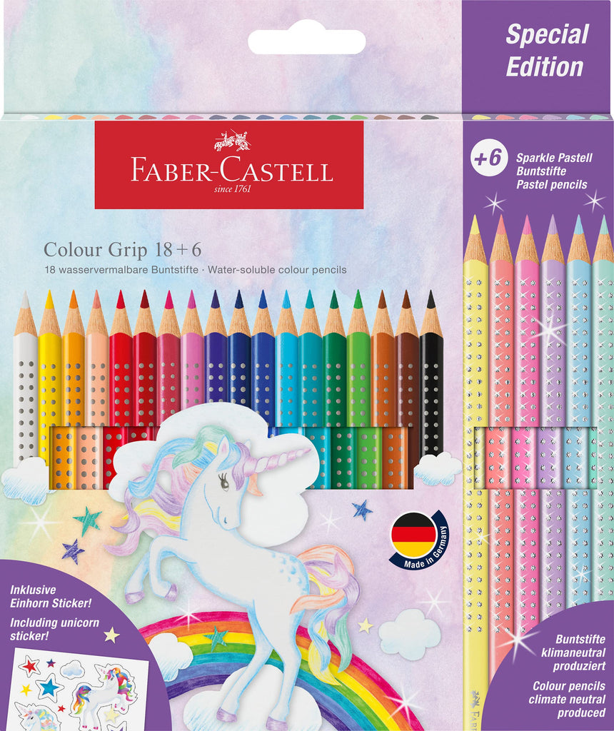 Faber-Castell 201543 Unbreakable Unicorn Coloured Pencils: Bring Magic to Your Creations - 24pcs Set with Sparkle Pastel Pencils & Unicorn Stickers