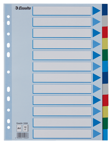 Divider Plastic Indices A4 12 Colors ESSELTE