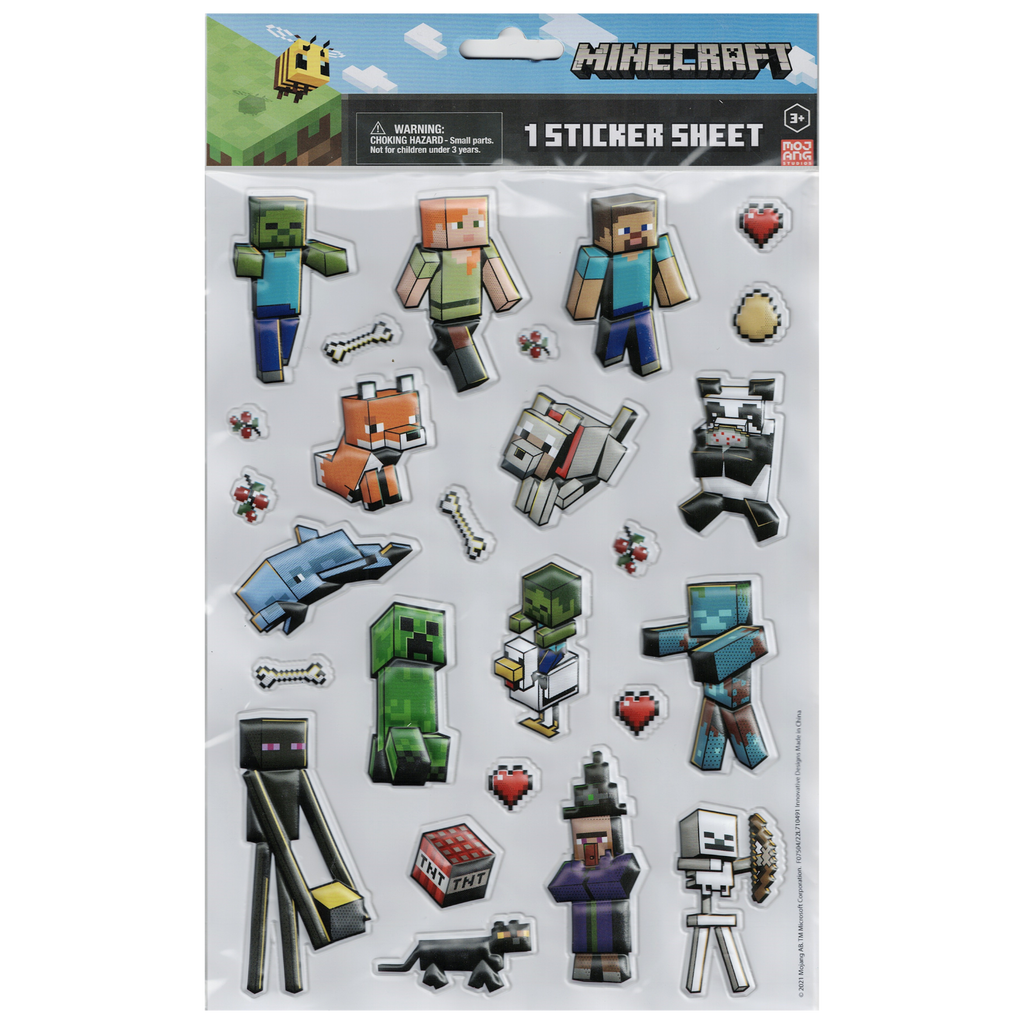 Minecraft 3D Puffy Sticker: Craft Your World with Dimensional Detail - 1 Sheet