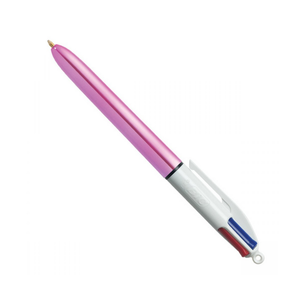 BIC 4-Color Shine Retractable Ball Pens - Sparkle While You Scribble - Pink Barrell