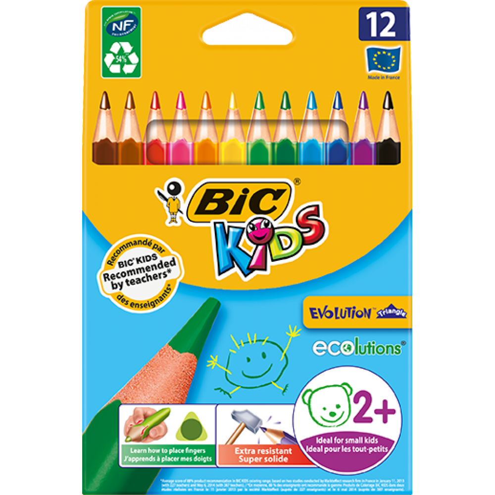 BIC Kids Evolution Triangle Coloring Pencils 10+2 Pack