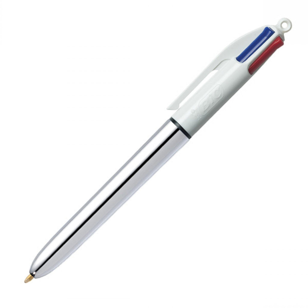 BIC 4 Color Retractable Ballpoint Pen With Shine Silver Barrel