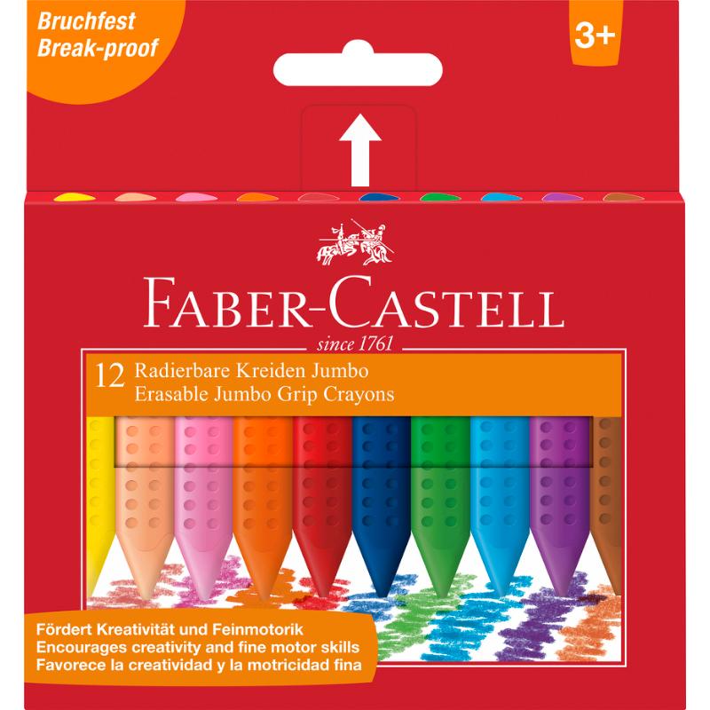 Jumbo Grip crayon erasable triangular, wallet of 12 - Faber Castell