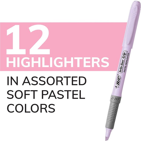 BIC Brite Grip Pastel Highlighter Set in Assorted Colors, Chisel Tip,