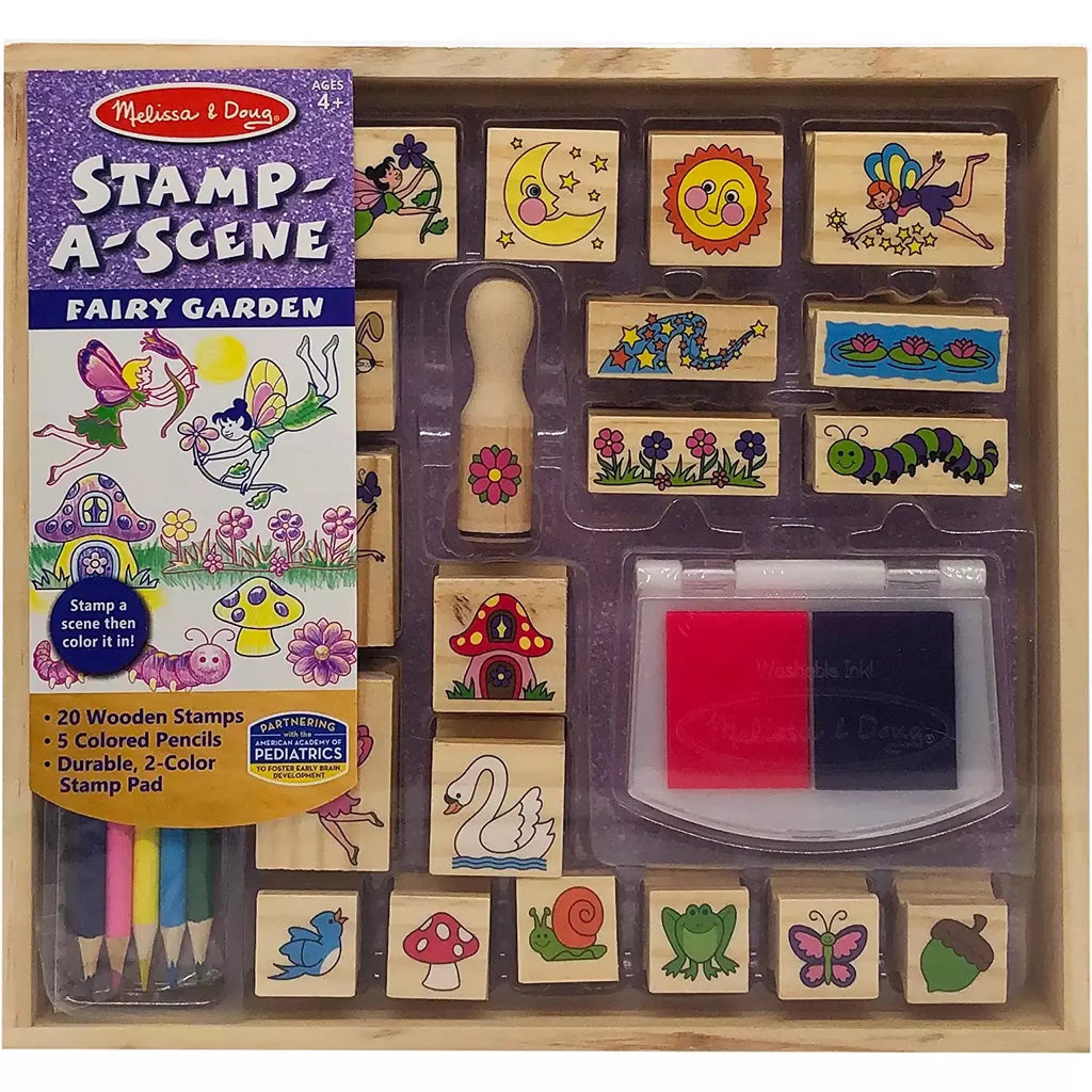 Melissa & Doug Wooden Stamp Set, Fairy Garden, Stamp-a-Scene