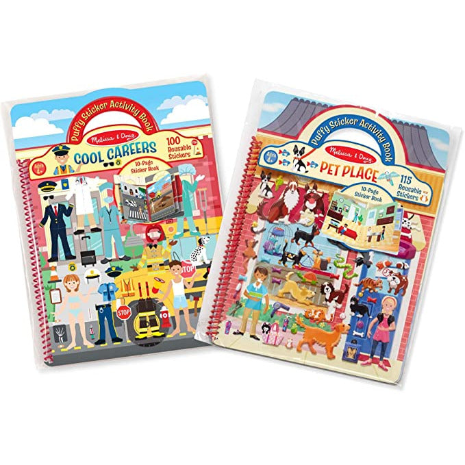 Melissa & Doug Set of 2 Puffy Sticker Activity Books (Pet Place + Cool Carreers)